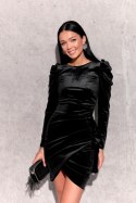 Sharon - welurowa sukienka z falbaną na boku - czarny
