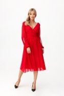 Sivney - sukienka rozkloszowana z kopertowym dekoltem długi rękaw - czerwony