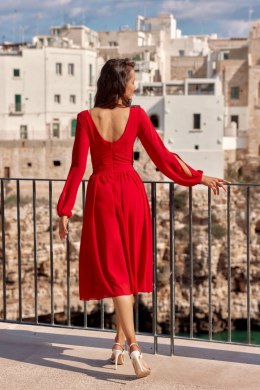 Sivney - sukienka rozkloszowana z kopertowym dekoltem długi rękaw - czerwony