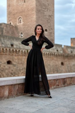 Stella - szyfonowa sukienka maxi z długim rękawem i wiązaniem na plecach - czarny