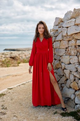 Stella - szyfonowa sukienka maxi z długim rękawem i wiązaniem na plecach - czerwony