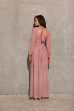 Stella - szyfonowa sukienka maxi z długim rękawem i wiązaniem na plecach - różowy ciemny