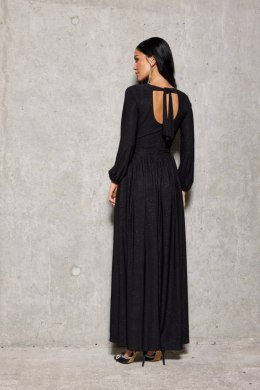 Tiffany - brokatowa sukienka maxi z długim rękawem - czarny