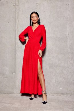 Tiffany - brokatowa sukienka maxi z długim rękawem - czerwony