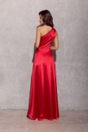 Inez - satynowa sukienka maxi na jedno ramię - czerwony