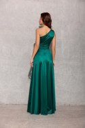 Inez - satynowa sukienka maxi na jedno ramię - zielony