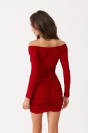 Louis - dopasowana sukienka z marszczeniem brokat - czerwony