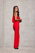 Natalie - brokatowa sukienka maxi z rękawem na jedno ramię - czerwony