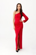 Natalie - brokatowa sukienka maxi z rękawem na jedno ramię - czerwony