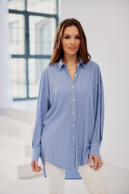 Aria - asymetryczna koszula damska oversize - niebieski