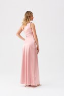 Inez - satynowa sukienka maxi na jedno ramię - różowy