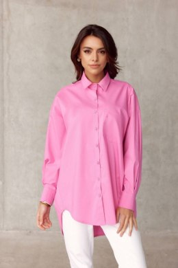 Koszula damska oversize z imitacją kieszeni - różowy