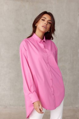 Koszula damska oversize z imitacją kieszeni - różowy