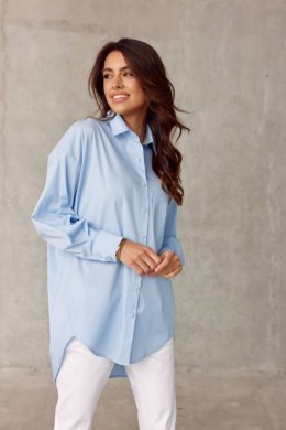 Koszula damska oversize z imitacją kieszeni - niebieski