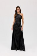 Inez - satynowa sukienka maxi na jedno ramię - czarny