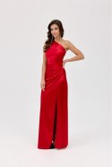 Inez - satynowa sukienka maxi na jedno ramię - czerwony