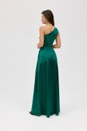 Inez - satynowa sukienka maxi na jedno ramię - zielony