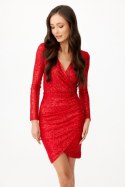 Ingrid - cekinowa sukienka o przekładanym fasonie - czerwony