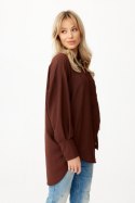 Olena - asymetryczna koszula damska z długim rękawem - brązowy