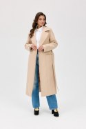 Vivienne - długi płaszcz z kieszeniami i wiązaniem - beżowy