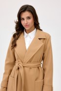 Vivienne - długi płaszcz z kieszeniami i wiązaniem - camel