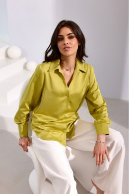 Marlee - satynowa koszula damska o klasycznym kroju - limonka