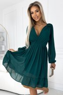 MILA Szyfonowa sukienka midi z długim rękawkiem i dekoltem - zielona