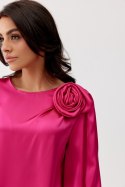 Giana - satynowa bluzka z różą i rękawem 3/4 - amarantowy