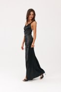 Lamelia - długa sukienka z odkrytymi plecami na ramiączkach satyna - czarny