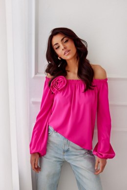 Rosie - bluzka hiszpanka z długim rękawem i różą - amarantowy