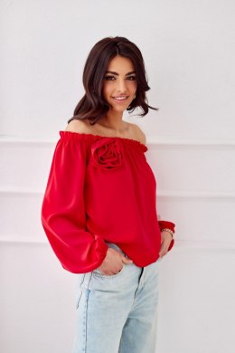 Rosie - bluzka hiszpanka z długim rękawem i różą - czerwony