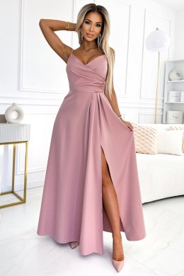 CHIARA elegancka maxi długa suknia na ramiączkach - brudny róż