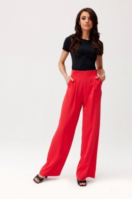 Alaya - długie spodnie z wysokim stanem i kieszeniami - czerwony