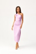 Celine - satynowa sukienka midi na jedno ramię - fioletowy