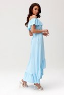 Leila - asymetryczna sukienka hiszpanka maxi - błękitny
