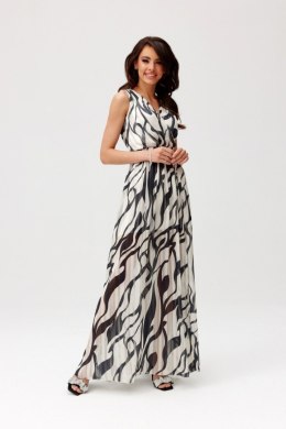 Lorena - wzorzysta szyfonowa sukienka maxi z przekładanym dekoltem - wzór 57D
