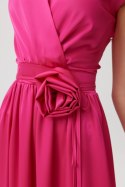 Paloma - satynowa sukienka maxi z ozdobną różą - amarantowy