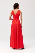 Paloma - satynowa sukienka maxi z ozdobną różą - czerwony