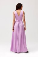 Paloma - satynowa sukienka maxi z ozdobną różą - fioletowy