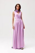 Paloma - satynowa sukienka maxi z ozdobną różą - fioletowy