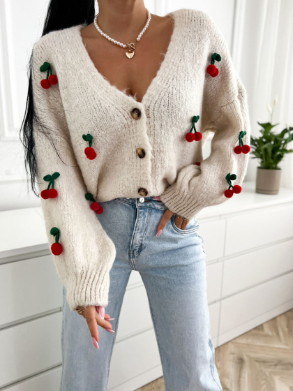 Sweter damski rozpinany CHERRY - beżowy