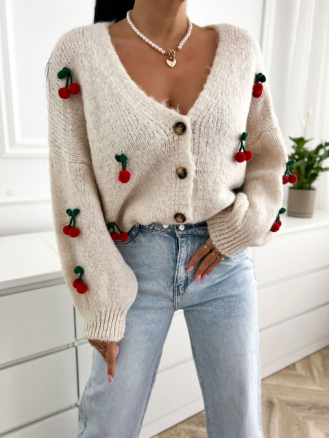 Sweter damski rozpinany CHERRY - beżowy