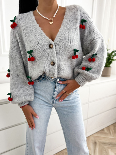 Sweter damski rozpinany CHERRY - szary