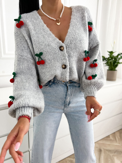 Sweter damski rozpinany CHERRY - szary