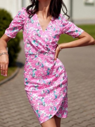 Tamara - wzorzysta sukienka z krótkim bufiastym rękawem - wzór E43