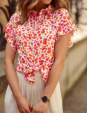 Lekka koszula MAYBE by WIBS w kwiatowy print - pomarańczowo-różowa