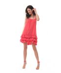 Sukienka mini z falbankami GRACE by Ooh la la na ramiączkach – neon koral