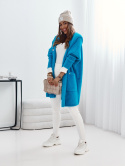 Długi płaszcz alpaka z kapturem COCOMORE LORIEN - niebieski