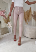 Spodnie woskowane z guzikami KARL BY ME - puder róż
