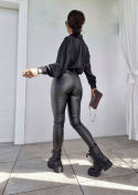 Spodnie woskowane wysoki stan z suwakiem REVOLUT BY ME - czarne